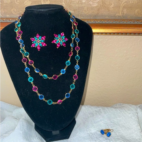 Swarovski Jewelry - SWAROVSKI Swan MultiColored Bezel Set Crystal Long Necklace & Earrings